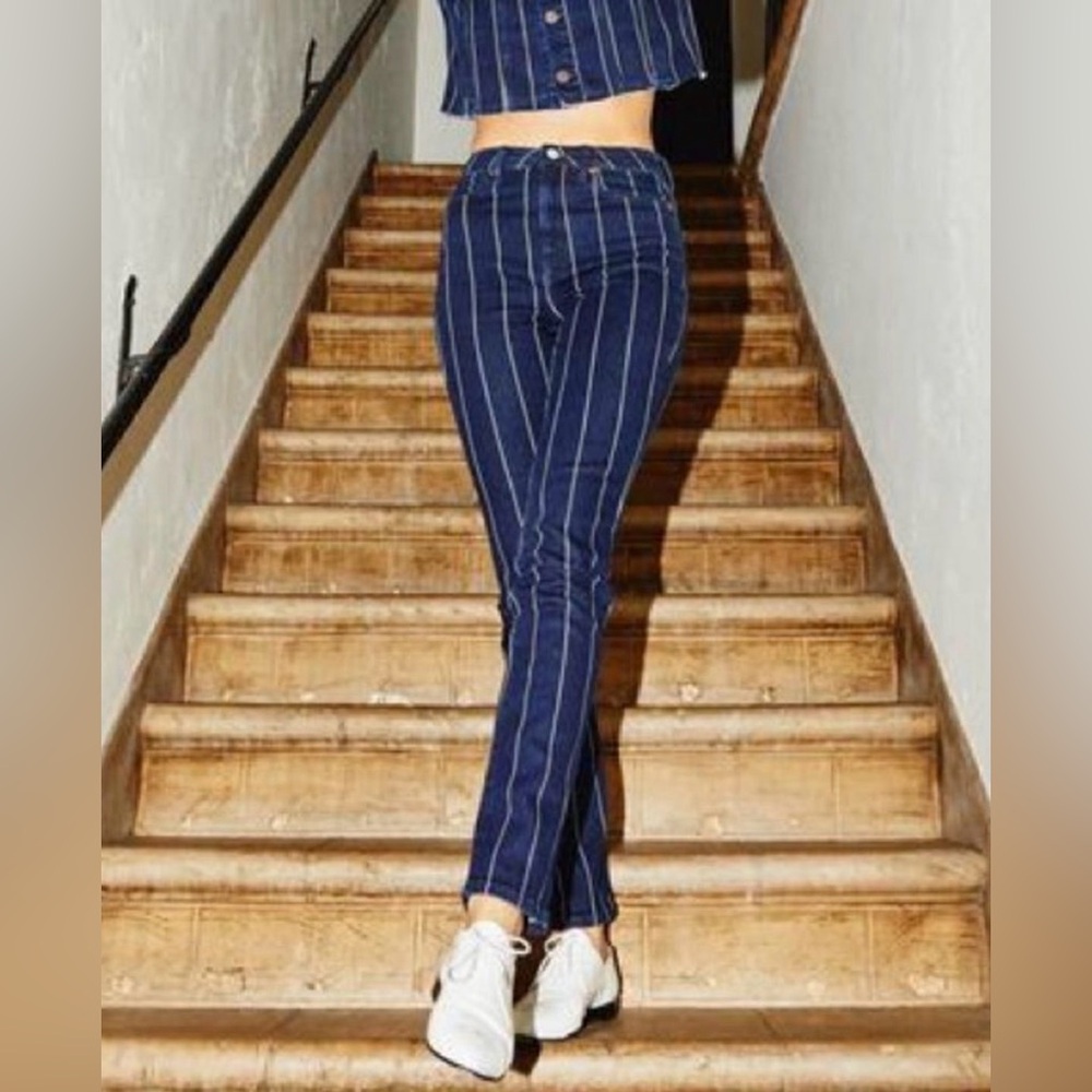 Etica Denim Ethically Made Finn Stripe Dark Wash Straight Leg Jeans, Size 30 NWT